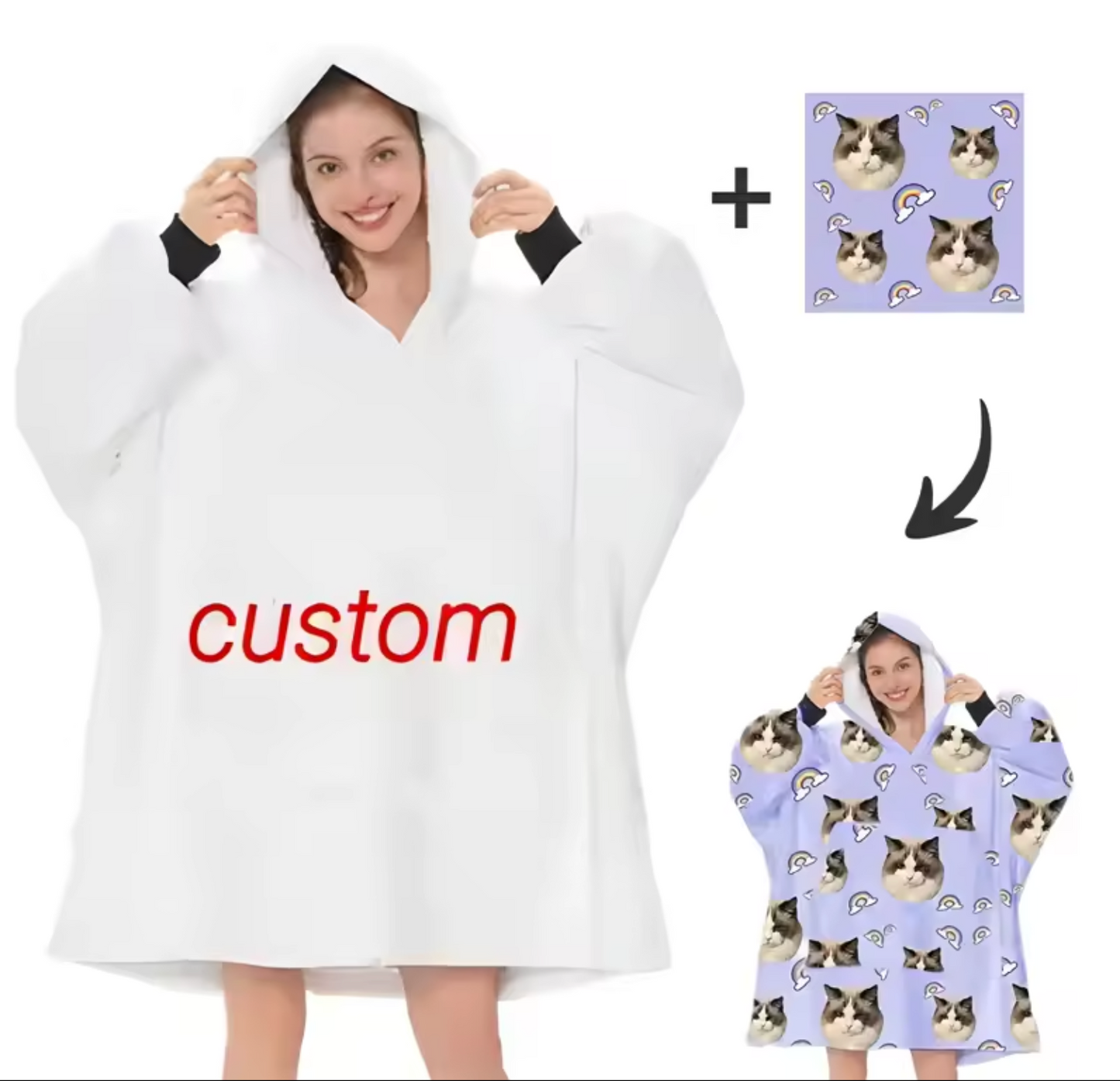 Custom High Quality Unisex Adult and Kids Microfiber Sherpa Fleece Custom Oversized Wearable Hoodie Blanket Hoodie Oversized - wrapmyphone.com