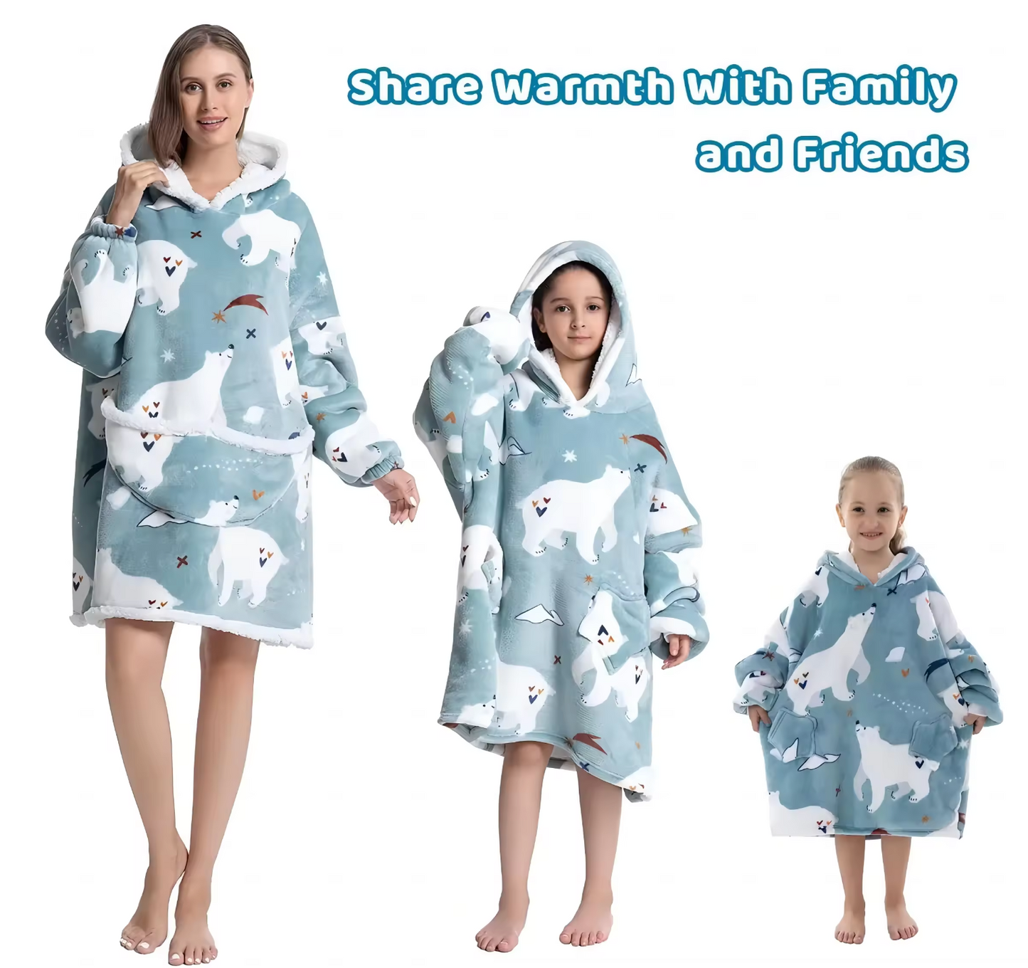 Custom High Quality Unisex Adult and Kids Microfiber Sherpa Fleece Custom Oversized Wearable Hoodie Blanket Hoodie Oversized - wrapmyphone.com